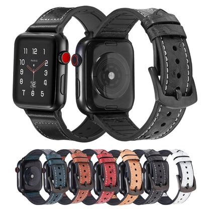 Ostrich Texture Leather Watch Band For Apple Watch Ultra 49mm&Watch Ultra 2 49mm / Series 9&8&7 45mm / SE 3&SE 2&6&SE&5&4 44mm / 3&2&1 42mm(Black) by bashfashion