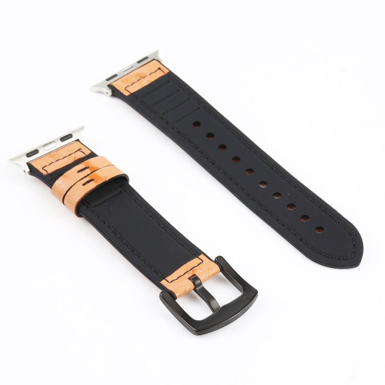 Ostrich Texture Leather Watch Band For Apple Watch Ultra 49mm&Watch Ultra 2 49mm / Series 9&8&7 45mm / SE 3&SE 2&6&SE&5&4 44mm / 3&2&1 42mm(Black) by bashfashion