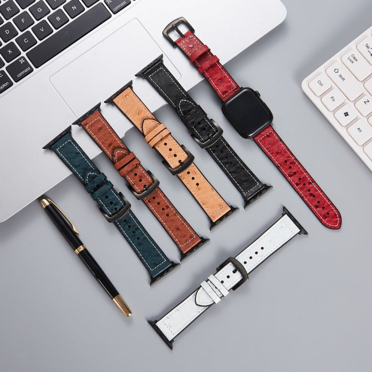 Ostrich Texture Leather Watch Band For Apple Watch Ultra 49mm&Watch Ultra 2 49mm / Series 9&8&7 45mm / SE 3&SE 2&6&SE&5&4 44mm / 3&2&1 42mm(Black) by bashfashion