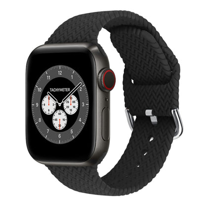 Braided Silicone Watch Band with Buckle For Apple Watch Ultra 49mm&Watch Ultra 2 49mm / Series 9&8&7 45mm / SE 3&SE 2&6&SE&5&4 44mm / 3&2&1 42mm(Black) by bashfashion