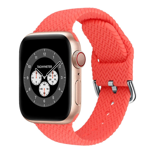 Braided Silicone Watch Band with Buckle For Apple Watch Series 9&8&7 41mm / SE 3&SE 2&6&SE&5&4 40mm / 3&2&1 38mm(Bright Pink) by bashfashion