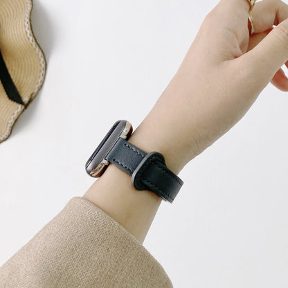 Double Studs Buckle Genuine Leather Watch Band Watch Band For Apple Watch Series 9&8&7 41mm / SE 3&SE 2&6&SE&5&4 40mm / 3&2&1 38mm(Black) by bashfashion