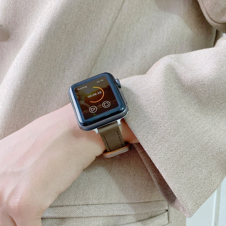 Double Studs Buckle Genuine Leather Watch Band Watch Band For Apple Watch Series 9&8&7 41mm / SE 3&SE 2&6&SE&5&4 40mm / 3&2&1 38mm(White) by bashfashion