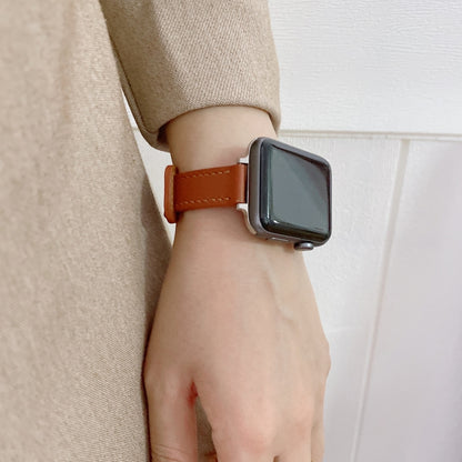 Double Studs Buckle Genuine Leather Watch Band Watch Band For Apple Watch Series 9&8&7 41mm / SE 3&SE 2&6&SE&5&4 40mm / 3&2&1 38mm(Beige) by bashfashion