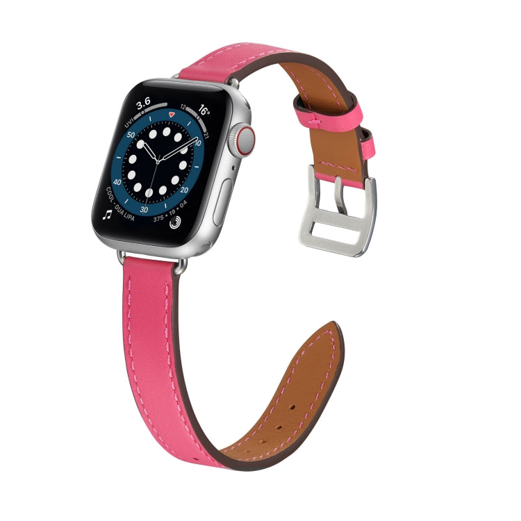 A Style Leather Watch Band Watch Band For Apple Watch Series 9&8&7 41mm / SE 3&SE 2&6&SE&5&4 40mm / 3&2&1 38mm(Rose Red) by bashfashion