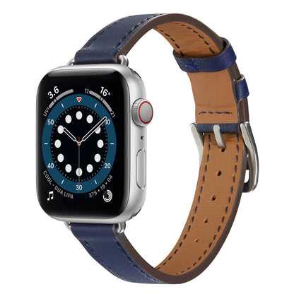A Style Leather Watch Band Watch Band For Apple Watch Series 9&8&7 41mm / SE 3&SE 2&6&SE&5&4 40mm / 3&2&1 38mm(Blue) by bashfashion
