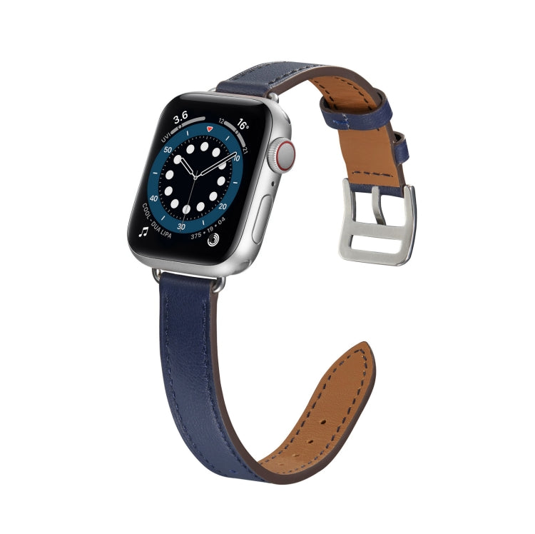 A Style Leather Watch Band Watch Band For Apple Watch Series 9&8&7 41mm / SE 3&SE 2&6&SE&5&4 40mm / 3&2&1 38mm(Blue) by bashfashion