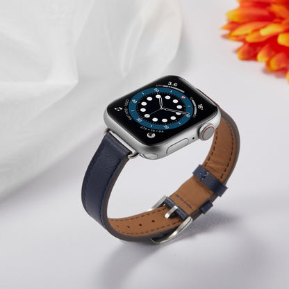 A Style Leather Watch Band Watch Band For Apple Watch Series 9&8&7 41mm / SE 3&SE 2&6&SE&5&4 40mm / 3&2&1 38mm(Blue) by bashfashion