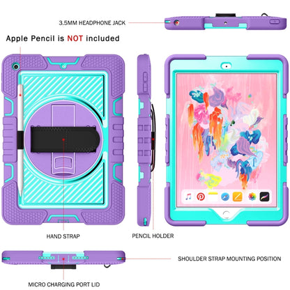 360 Degree Rotation Contrast Color Shockproof Silicone + PC Case with Holder & Hand Grip Strap & Shoulder Strap For iPad 9.7 2018 / 2017 / Air / Air 2 / Pro 9.7 (Purple + Mint Green) by bashfashion