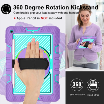 360 Degree Rotation Contrast Color Shockproof Silicone + PC Case with Holder & Hand Grip Strap & Shoulder Strap For iPad 9.7 2018 / 2017 / Air / Air 2 / Pro 9.7 (Purple + Mint Green) by bashfashion