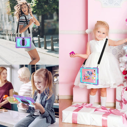 360 Degree Rotation Contrast Color Shockproof Silicone + PC Case with Holder & Hand Grip Strap & Shoulder Strap For iPad 9.7 2018 / 2017 / Air / Air 2 / Pro 9.7 (Purple + Mint Green) by bashfashion