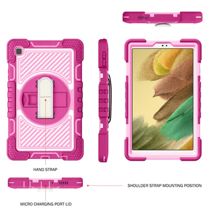 For Samsung Galaxy Tab A7 Lite T220 / T225 360 Degree Rotation Contrast Color Shockproof Silicone + PC Case with Holder & Hand Grip Strap & Shoulder Strap(Rose Red+Pink) by bashfashion