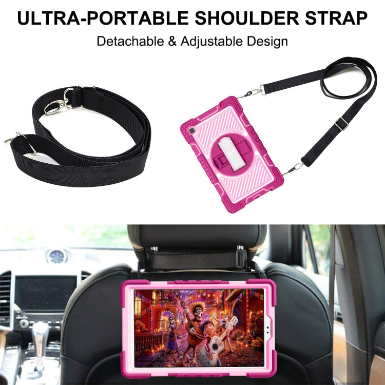 For Samsung Galaxy Tab A7 Lite T220 / T225 360 Degree Rotation Contrast Color Shockproof Silicone + PC Case with Holder & Hand Grip Strap & Shoulder Strap(Rose Red+Pink) by bashfashion