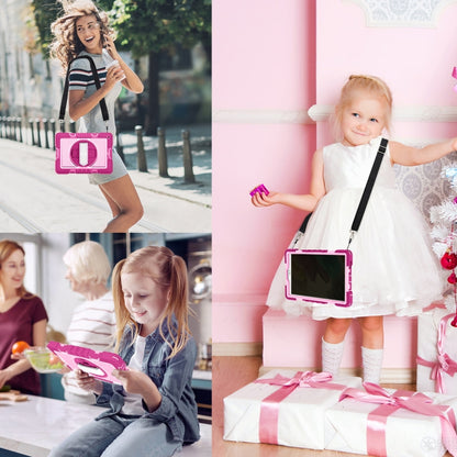 For Samsung Galaxy Tab A7 Lite T220 / T225 360 Degree Rotation Contrast Color Shockproof Silicone + PC Case with Holder & Hand Grip Strap & Shoulder Strap(Rose Red+Pink) by bashfashion