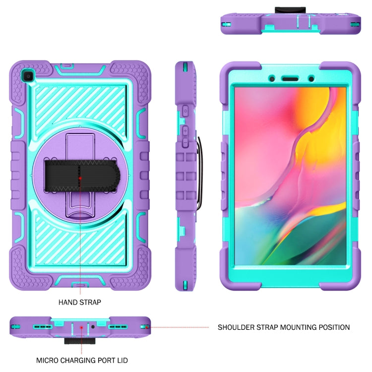 For Samsung Galaxy Tab A 8.0 2019 T290 360 Degree Rotation Contrast Color Shockproof Silicone + PC Case with Holder & Hand Grip Strap & Shoulder Strap(Purple + Mint Green) by bashfashion