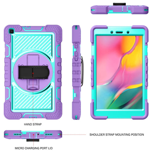 For Samsung Galaxy Tab A 8.0 2019 T290 360 Degree Rotation Contrast Color Shockproof Silicone + PC Case with Holder & Hand Grip Strap & Shoulder Strap(Purple + Mint Green) by bashfashion