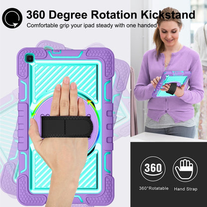 For Samsung Galaxy Tab A 8.0 2019 T290 360 Degree Rotation Contrast Color Shockproof Silicone + PC Case with Holder & Hand Grip Strap & Shoulder Strap(Purple + Mint Green) by bashfashion