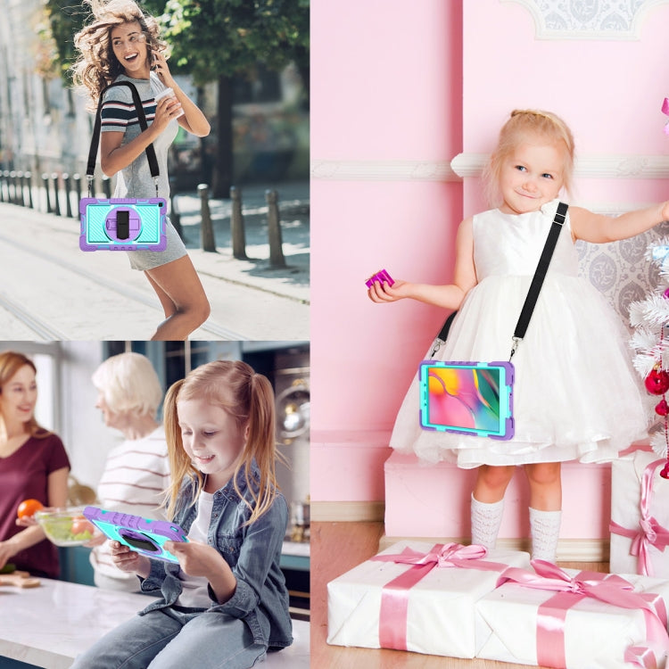 For Samsung Galaxy Tab A 8.0 2019 T290 360 Degree Rotation Contrast Color Shockproof Silicone + PC Case with Holder & Hand Grip Strap & Shoulder Strap(Purple + Mint Green) by bashfashion