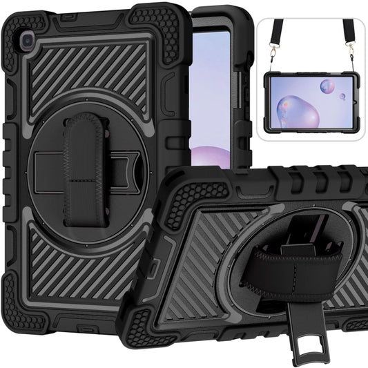 For Samsung Galaxy Tab A 8.4 2020 T307 360 Degree Rotation Contrast Color Shockproof Silicone + PC Case with Holder & Hand Grip Strap & Shoulder Strap(Black) by bashfashion