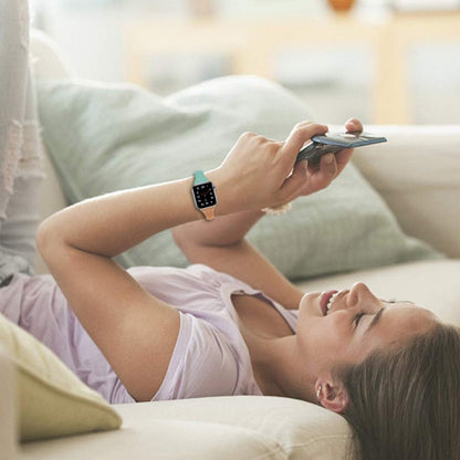 Three-color T-shape Leather Watch Band For Apple Watch Series 9&8&7 41mm / SE 3&SE 2&6&SE&5&4 40mm / 3&2&1 38mm (Apricot Brown + Mint Green) by bashfashion