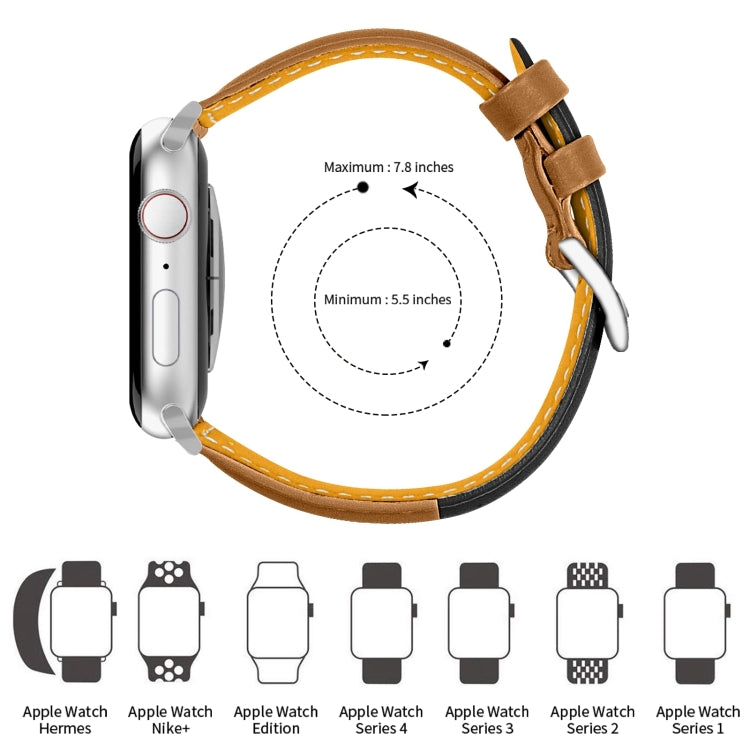 Three-color T-shape Leather Watch Band For Apple Watch Series 9&8&7 41mm / SE 3&SE 2&6&SE&5&4 40mm / 3&2&1 38mm(Black Coffee+Coffee) by bashfashion