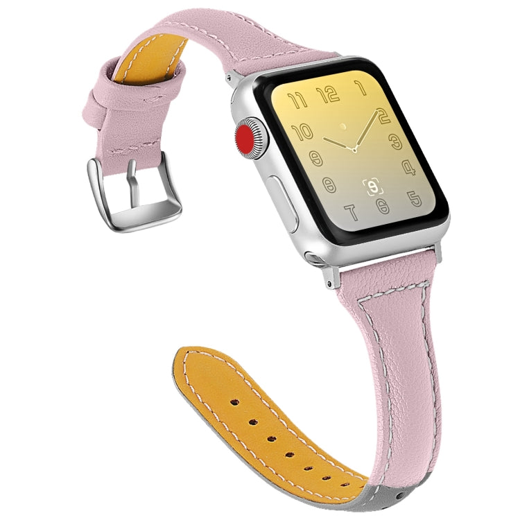 Three-color T-shape Leather Watch Band For Apple Watch Series 9&8&7 41mm / SE 3&SE 2&6&SE&5&4 40mm / 3&2&1 38mm(Grey Pink+Light Grey) by bashfashion