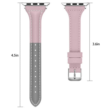 Three-color T-shape Leather Watch Band For Apple Watch Series 9&8&7 41mm / SE 3&SE 2&6&SE&5&4 40mm / 3&2&1 38mm(Grey Pink+Light Grey) by bashfashion