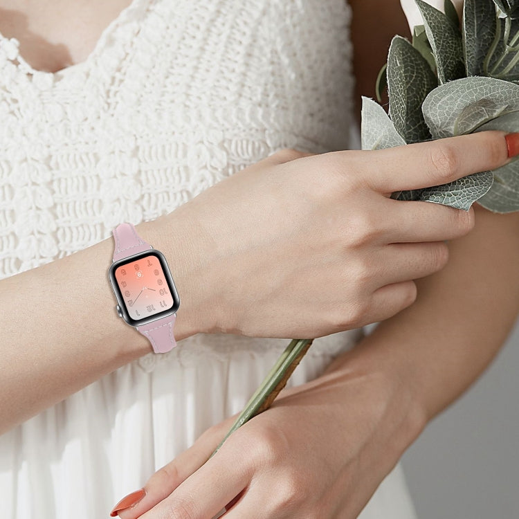 Three-color T-shape Leather Watch Band For Apple Watch Series 9&8&7 41mm / SE 3&SE 2&6&SE&5&4 40mm / 3&2&1 38mm(Grey Pink+Light Grey) by bashfashion