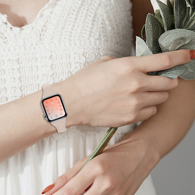 Three-color T-shape Leather Watch Band For Apple Watch Series 9&8&7 41mm / SE 3&SE 2&6&SE&5&4 40mm / 3&2&1 38mm(Coffee Apricot+Apricot) by bashfashion