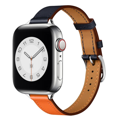 Small Waist Leather Watch Band For Apple Watch Series 9&8&7 41mm / SE 3&SE 2&6&SE&5&4 40mm / 3&2&1 38mm(Orange + Indigo) by bashfashion