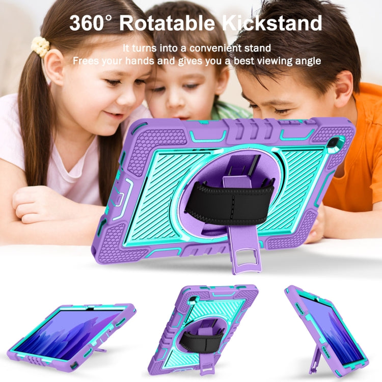 360 Degree Rotation Contrast Color Shockproof Silicone + PC Case with Holder & Hand Grip Strap & Shoulder Strap For Samsung Galaxy Tab A7 10.4 (2020) T500/T505 (Purple+Mint Green) by bashfashion