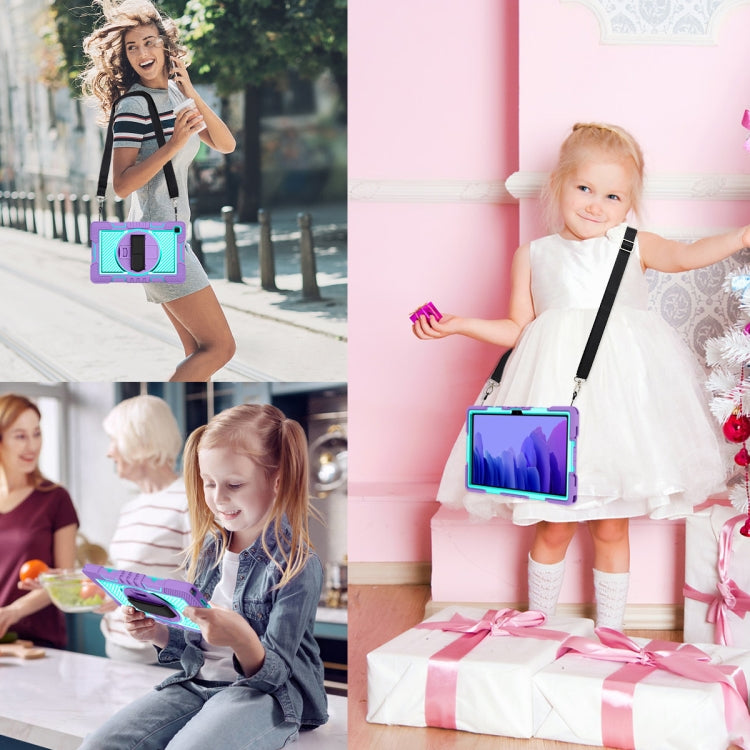 360 Degree Rotation Contrast Color Shockproof Silicone + PC Case with Holder & Hand Grip Strap & Shoulder Strap For Samsung Galaxy Tab A7 10.4 (2020) T500/T505 (Purple+Mint Green) by bashfashion