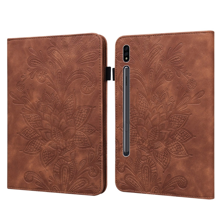 For Samsung Galaxy Tab S8 / Galaxy Tab S7 SM-T870/SM-T875/SM-T876B Lace Flower Embossing Pattern Horizontal Flip Leather Case with Holder & Card Slots & Wallet & Photo Frame(Brown) by bashfashion