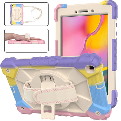 For Samsung Galaxy Tab A 8.0 (2019)T290/T295 Contrast Color Robot Shockproof Silicon + PC Protective Case with Holder & Shoulder Strap(Colorful Purple) by bashfashion