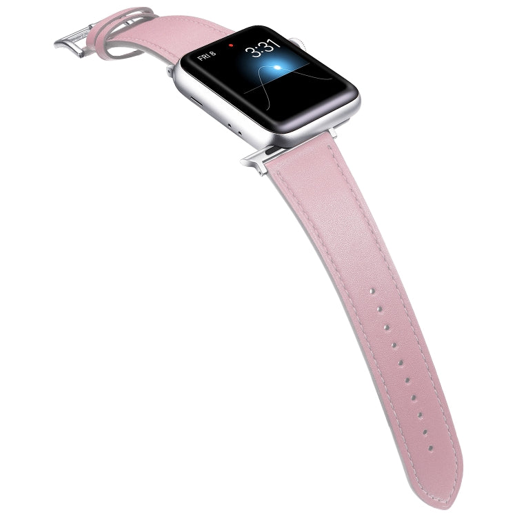 Small Waist Leather Watch Band For Apple Watch Ultra 49mm&Watch Ultra 2 49mm / Series 9&8&7 45mm / SE 3&SE 2&6&SE&5&4 44mm / 3&2&1 42mm(Pink) by bashfashion