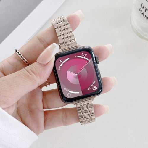 Seven-beads Steel Watch Band For Apple Watch Series 9&8&7 41mm / SE 3&SE 2&6&SE&5&4 40mm / 3&2&1 38mm (Starlight) by bashfashion