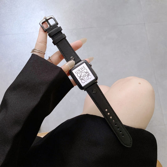 Retro Leather Watch Band For Apple Watch Series 9&8&7 41mm / SE 3&SE 2&6&SE&5&4 40mm / 3&2&1 38mm(Black) by bashfashion