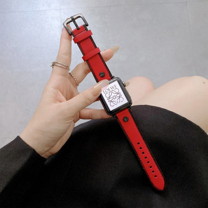 Retro Leather Watch Band For Apple Watch Series 9&8&7 41mm / SE 3&SE 2&6&SE&5&4 40mm / 3&2&1 38mm(Red) by bashfashion