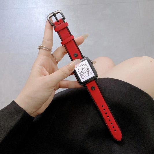 Retro Leather Watch Band For Apple Watch Series 9&8&7 41mm / SE 3&SE 2&6&SE&5&4 40mm / 3&2&1 38mm(Red) by bashfashion