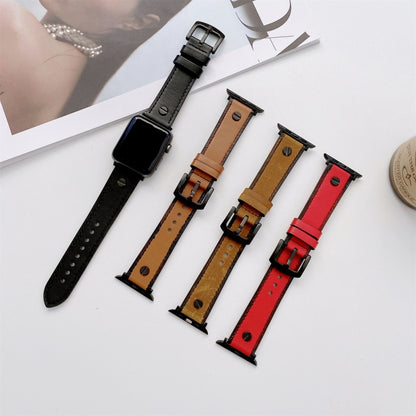 Retro Leather Watch Band For Apple Watch Series 9&8&7 41mm / SE 3&SE 2&6&SE&5&4 40mm / 3&2&1 38mm(Black) by bashfashion
