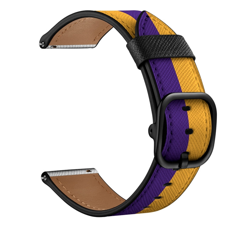 22mm For Samsung Galaxy Watch 46mm / Huawei Watch 3 / 3 Pro Universal Printed Leather Watch Band(Yellow Purple Stripes) by bashfashion