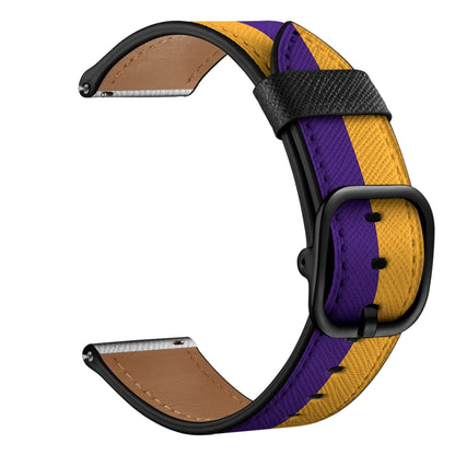 22mm For Samsung Galaxy Watch 46mm / Huawei Watch 3 / 3 Pro Universal Printed Leather Watch Band(Yellow Purple Stripes) by bashfashion