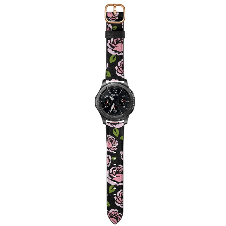 22mm For Samsung Galaxy Watch 46mm / Huawei Watch 3 / 3 Pro Universal Printed Leather Watch Band(Rose) by bashfashion
