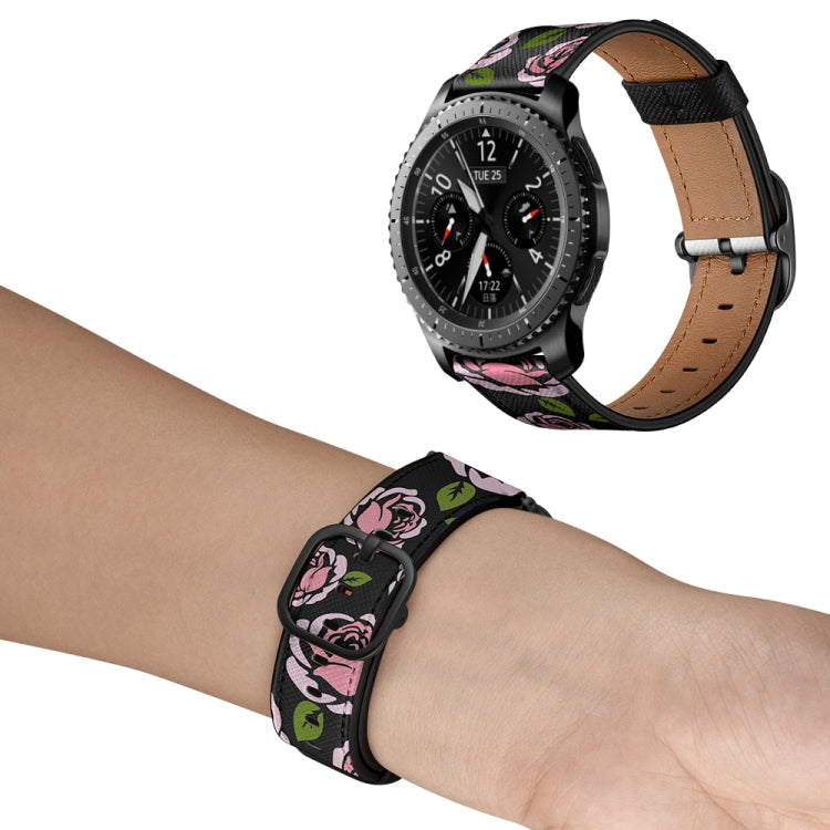 22mm For Samsung Galaxy Watch 46mm / Huawei Watch 3 / 3 Pro Universal Printed Leather Watch Band(Rose) by bashfashion