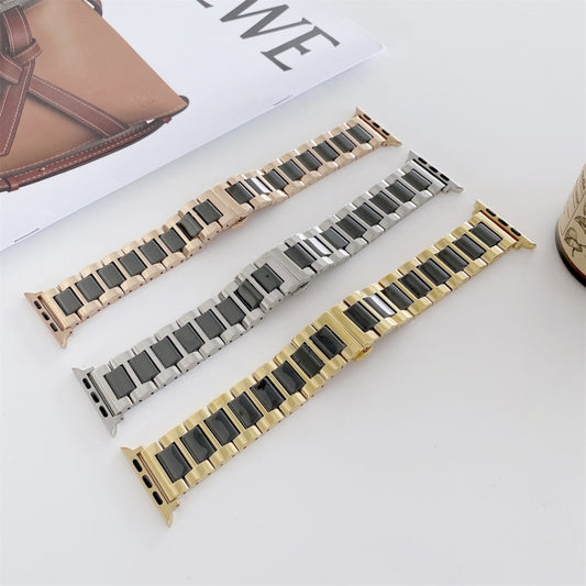 22mm Width Three Beads Ceramics Steel Watch Band For Apple Watch Series 9&8&7 41mm / SE 3&SE 2&6&SE&5&4 40mm / 3&2&1 38mm(Gold+Black) by bashfashion
