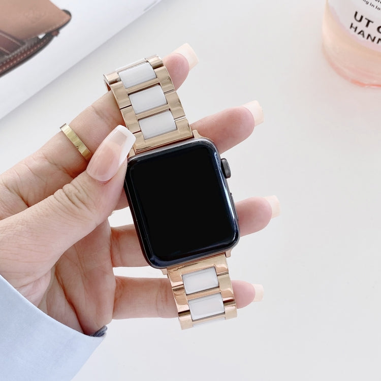 22mm Width Three Beads Ceramics Steel Watch Band For Apple Watch Ultra 49mm&Watch Ultra 2 49mm / Series 9&8&7 45mm / SE 3&SE 2&6&SE&5&4 44mm / 3&2&1 42mm(Rose Gold+White) by bashfashion