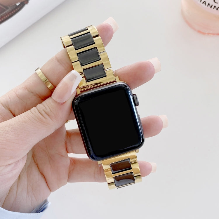 22mm Width Three Beads Ceramics Steel Watch Band For Apple Watch Ultra 49mm&Watch Ultra 2 49mm / Series 9&8&7 45mm / SE 3&SE 2&6&SE&5&4 44mm / 3&2&1 42mm(Gold+Black) by bashfashion
