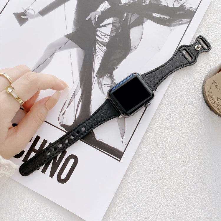 Small Waist 8-shape Reverse Buckle Leather Watch Band For Apple Watch Series 9&8&7 41mm / SE 3&SE 2&6&SE&5&4 40mm / 3&2&1 38mm(Black) by bashfashion