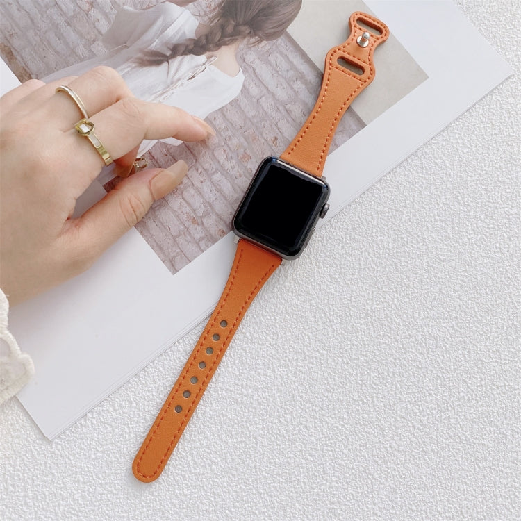 Small Waist 8-shape Reverse Buckle Leather Watch Band For Apple Watch Series 9&8&7 41mm / SE 3&SE 2&6&SE&5&4 40mm / 3&2&1 38mm(Orange) by bashfashion