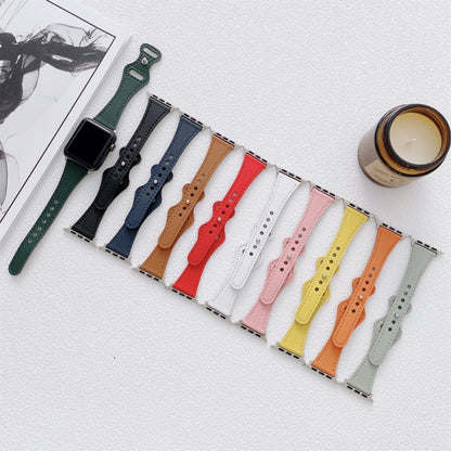 Small Waist 8-shape Reverse Buckle Leather Watch Band For Apple Watch Series 9&8&7 41mm / SE 3&SE 2&6&SE&5&4 40mm / 3&2&1 38mm(White) by bashfashion